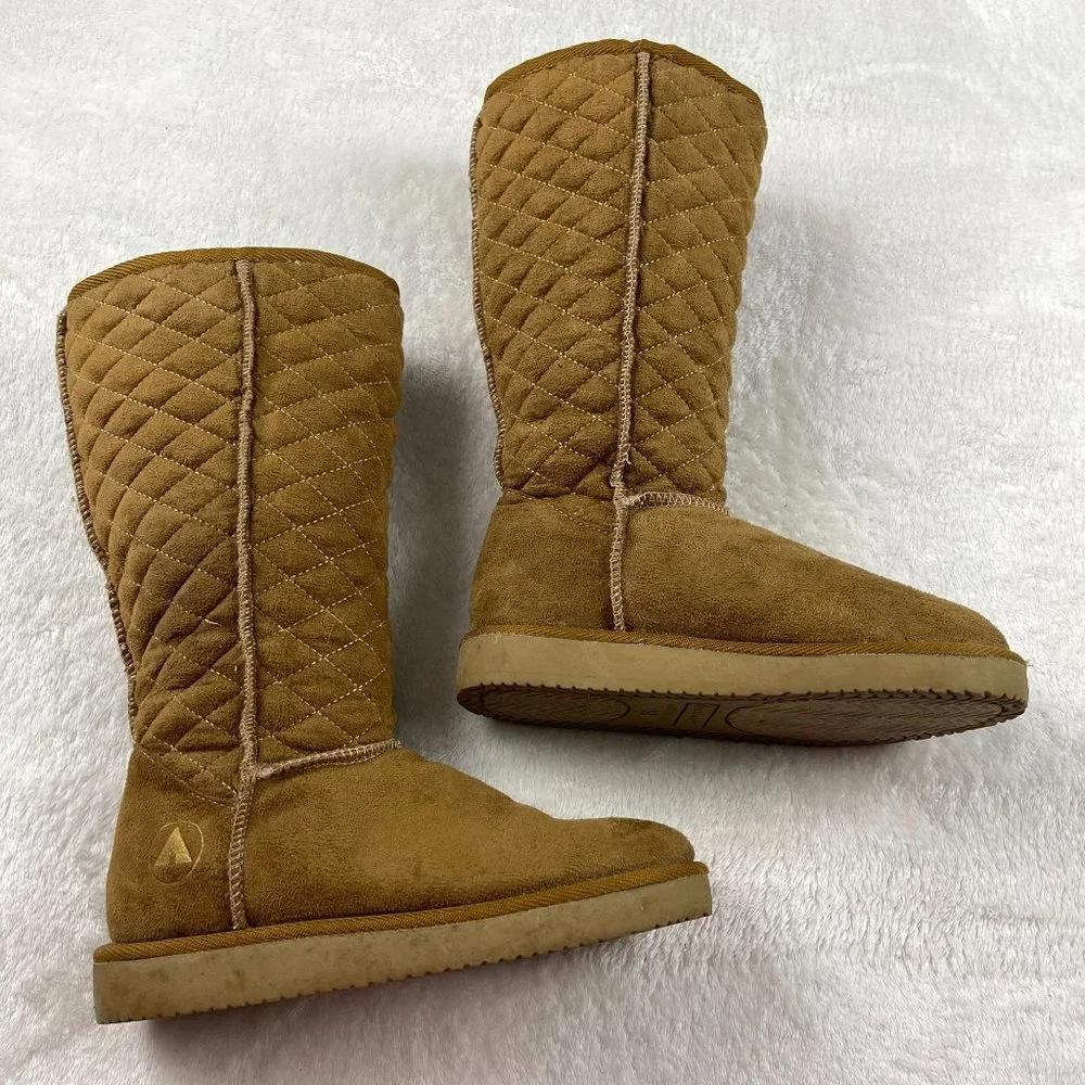 Airwalk Quilted Teagan Fur Lined Boots Womens Size 5.5 Cognac Brown Midcalf Warm